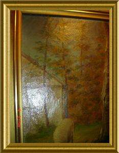 ANTIQUE FRENCH Barbizon School SIGNED PASTORAL OIL PAINTING  