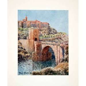  1906 Color Print Wigram Puente Bridge Alcantara Spain 