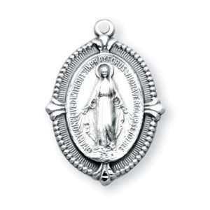 Medium Beaded Miraculous Medal w/18 Chain   Boxed St Sterling Silver 