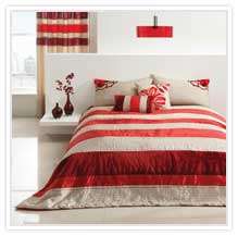 Red & Beige Floral Bedding or Curtains or Bedspread  