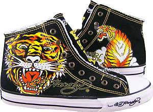 Mens Ed Hardy Black Highrise Tiger Mouth Tattoo Shoes  