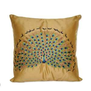 Thro by Marlo Lorenz 1984 Peacock Embroidered 18 by 18 Inch Pillow 