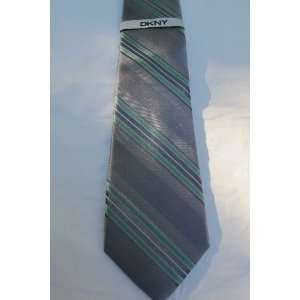  Dkny Mens Stripes 100% Silk Neck Tie Silver and Green One 