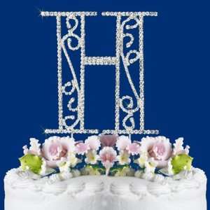   CRYSTAL WEDDING CAKE TOP MONOGRAM LARGE LETTER H 