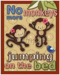 123 Jungle Monkeys jumping on bed/crib nursery/kids art  