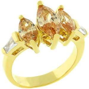  14K Gold Bonded Triplet Champagne CZ Chevron Ring Jewelry