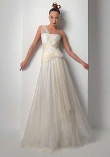 Slinky One shoulder Beach Floral Wedding dress 2012 Bridal Gown Free 