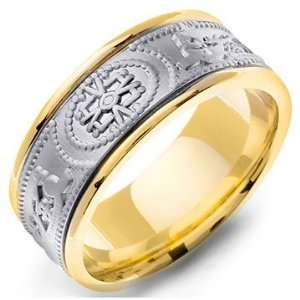   Two Tone Gold Ancient Inscriptions Celtic Wedding Band Ring Jewelry
