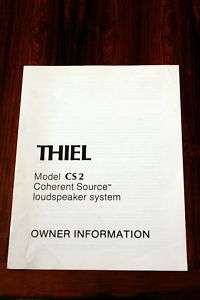 Thiel CS2 CS 2 Speaker Owners Manual *Original*  