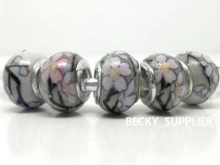 20pcs Lampwork Grey Porcelain Beads Fit Euro Bracelet  