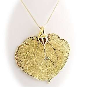 com Gold Plated Aspen Real Leaf and Sterling Silver Serpentine Chain 