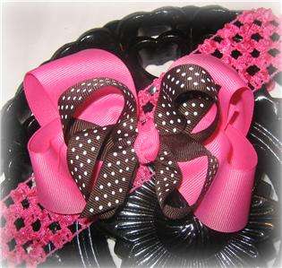 Pink Brown Dots Hair Bow Baby Toddler Boutique Clip  