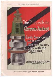 1916 Splitdorf Spark Plug Advertisement Green Jacket ~ The Review of 