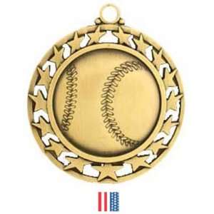   Custom Baseball With Stars Medals GOLD MEDAL/FLAG RIBBON 2.5