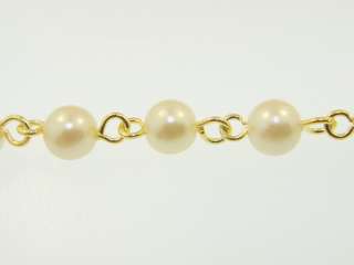 Faux Pearl Linked Chain Cultura Gold Overlay 6mm 3ft p  