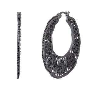    Sterling Silver Black Cubic Zirconia Hoop Earrings Jewelry