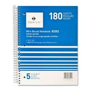  Sparco Quality Wirebound 5 Subject Notebook  Assorted 