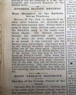 HATFIELD McCOY FEUD Hillbillies Hillbilly Gangs War 1888 Omaha NE Old 