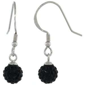 Sterling Silver 6mm Round Black Disco Crystal Ball Fish Hook Earrings 