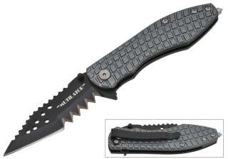 Grey MUTILATOR Pocket Knife Assisted Opening Grey Shark Teeth Blade 