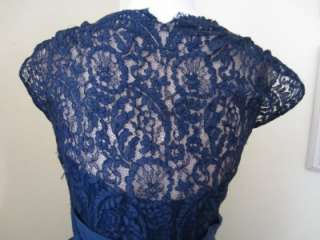   Navy Blue Lace Party Dress Illusion Silk M L Wedding Prom As Is  