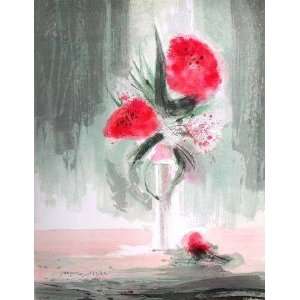  Fleurs Roses by Jean claude Bligny, 20x26