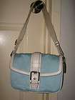 COACH Hampton Blue White Leather Flap Purse Handbag Con