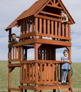 NEW Huge Cedar Wood Fort Playground Swing Set Slide Play Ground Wooden 