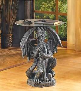 MEDIEVAL DRAGON GLASS TOP END OR SIDE TABLE PLANT STAND  