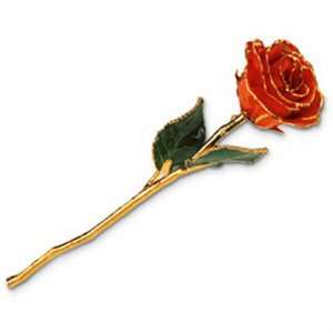  24kt Gold Trimmed Real Lacquered Orange Rose: Jewelry Days 