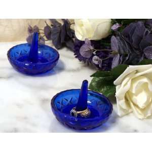  Cobalt Blue Depression Style Glass Ring Holder Set of Two 