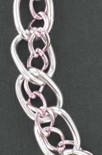 New 24 Silver Tone Pink Big Chunky Chain Link Necklace  