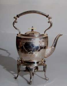 TEAPOT WITH WARMER AND STAND GEORGIAN STYLE ENGLISH MAKE SILVERPLATE 
