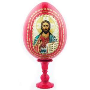   Icon Red Egg Christ the Teacher Jesus with Wooden Egg Stand: Jewelry