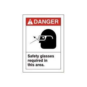 DANGER SAFETY GLASSES REQUIRED IN THIS AREA (W/GRAPHIC) Sign   14 x 