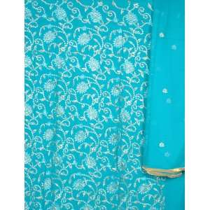  Turquoise Suit with All Over Ari Embroidery in Golden 