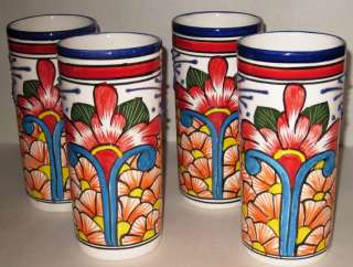 Mexican Pottery  LG Talavera Drinking Glasses / SET OF 4  