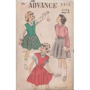  Vintage Girls Advance Sewing Pattern 5915 Size 6 Breast 24 