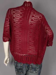 Wine Red Crocheted Bolero Shrug Crop Sweater Cardigan