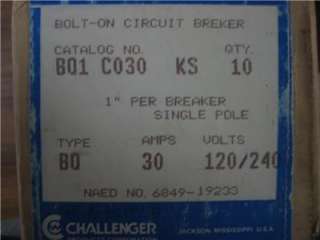 Challenger BQ1C030KS 1P 30A Bolt on Circuit Breaker  