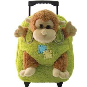 Kids Boys Girls Green Monkey Plush Roller Backpack With Stuffie item 