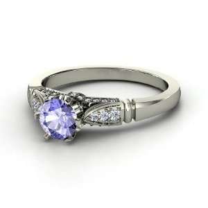   : Elizabeth Ring, Round Tanzanite Platinum Ring with Diamond: Jewelry