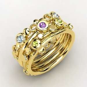 Bubble Stacking Rings, Set of Four, Round Amethyst 14K Yellow Gold 