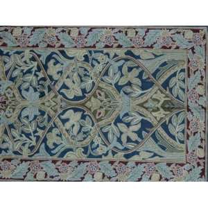  Crewel Rug Hour Glass Blue Chain Stitched Wool Rug(2X3FT 
