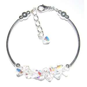   Swarovski Clear Crystal AB Tube Bracelet w/Crystal Rondelles: Jewelry