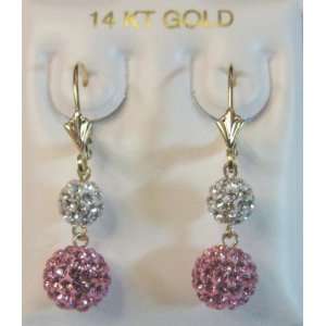  Sparkling Swarovski Pink & Silver Dangle Balls 14kt. Gold 