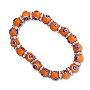  Jewish Jewelry, Woman Bracelet, Orange with White Evil Eye 