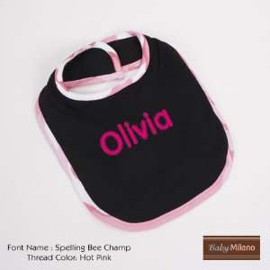   Black and Pink Camo Trim Baby Bib with Name by Baby Milano.: Baby