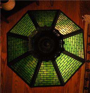   & HUBBARD 16 Pnl Emerald Slag Brickwork Arts & Crafts Overlay  