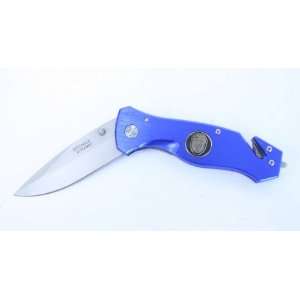 New POLICE Survival 8 BLUE Pocket Folding Blade Knife:  
